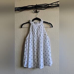 White Sleeveless Halter Top with Black Pattern